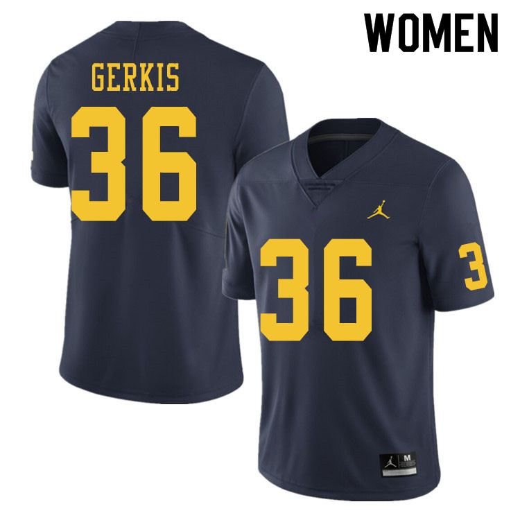 Women #36 Izaak Gerkis Michigan Wolverines College Football Jerseys Sale-Navy